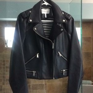 BCBG Navy Leather Moto Jacket Size Medium